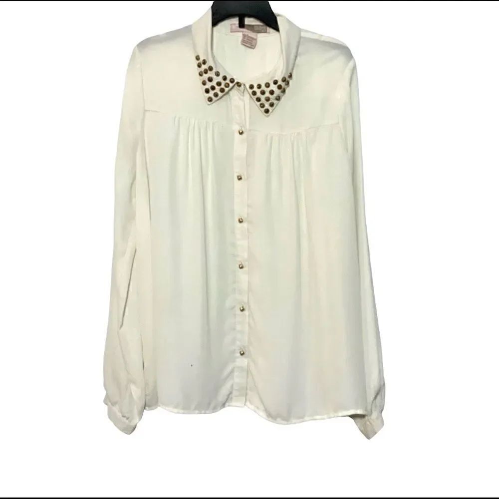 Forever 21 button down embellished collared dress blouse small loose fit